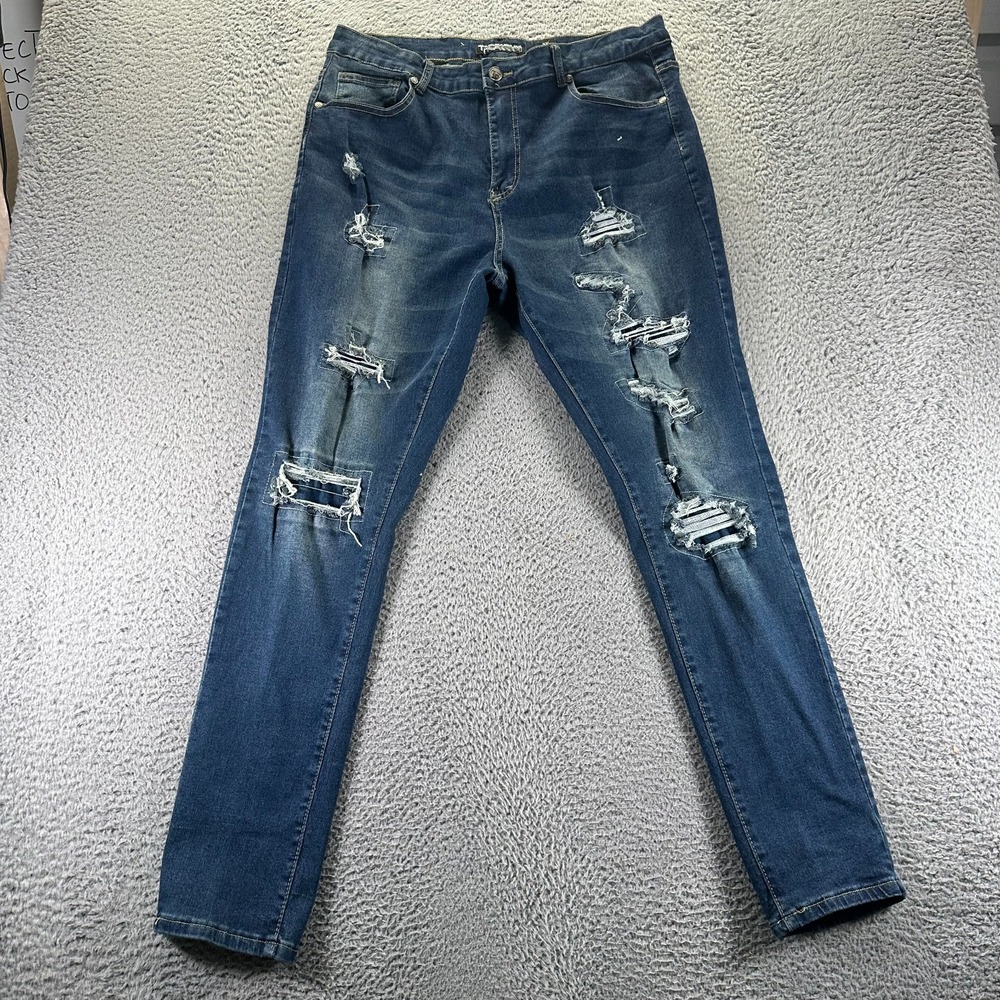 Tailored‎ Recreation Jeans Men 38x32 Blue Cotton Stretch Skinny Distressed
